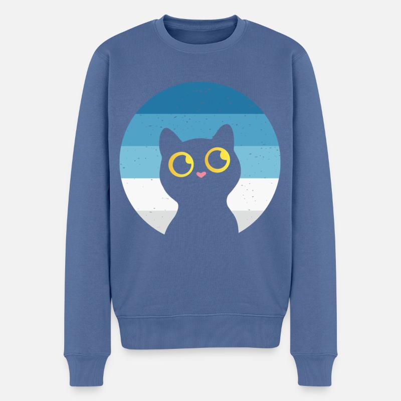 Katze Retro - Männer Premium Bio Pullover - Taubenblau