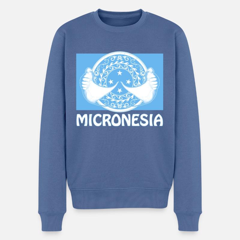 Flagge Mikronesiens und Mantarochen - Männer Premium Bio Pullover - Taubenblau