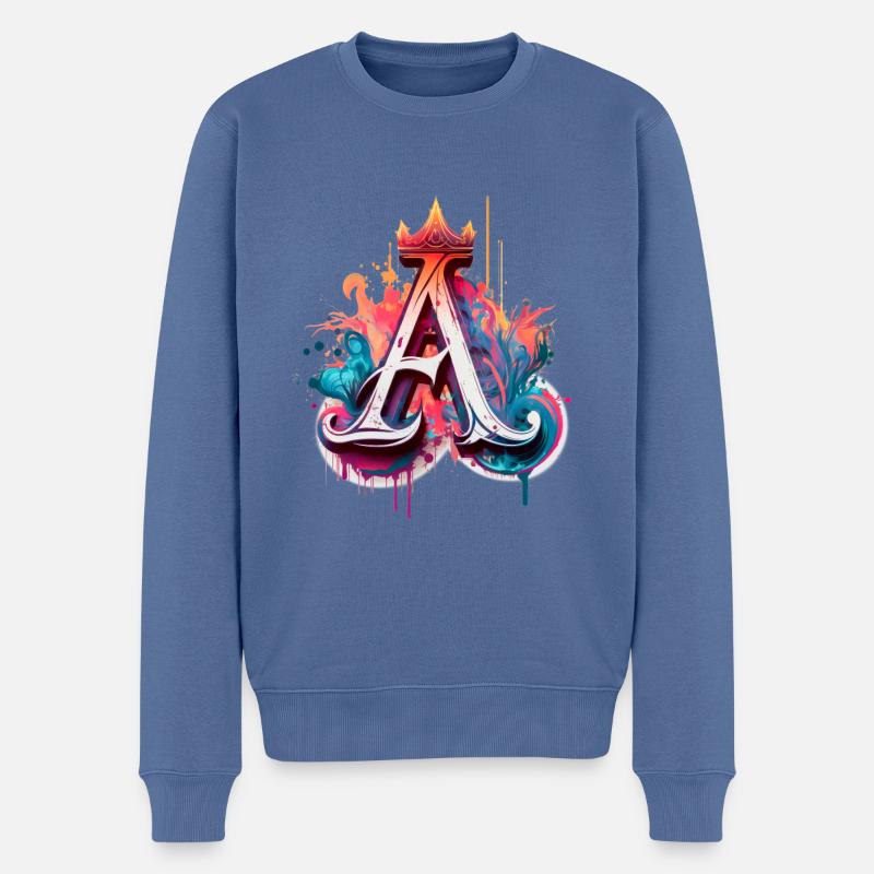 Graffiti Buchstabe A bunt mit Krone - Männer Premium Bio Pullover - Taubenblau