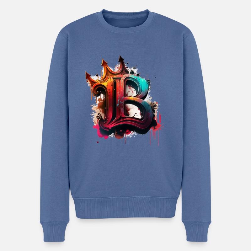Graffiti Buchstabe B bunt mit Krone - Männer Premium Bio Pullover - Taubenblau
