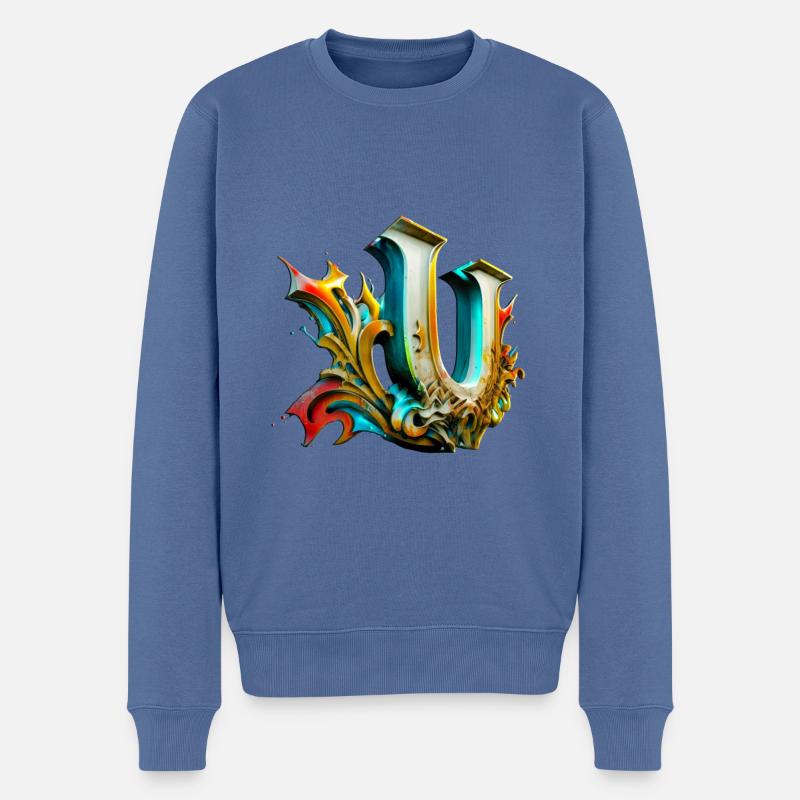 Graffiti Buchstabe U mit👑 - Männer Premium Bio Pullover - Taubenblau