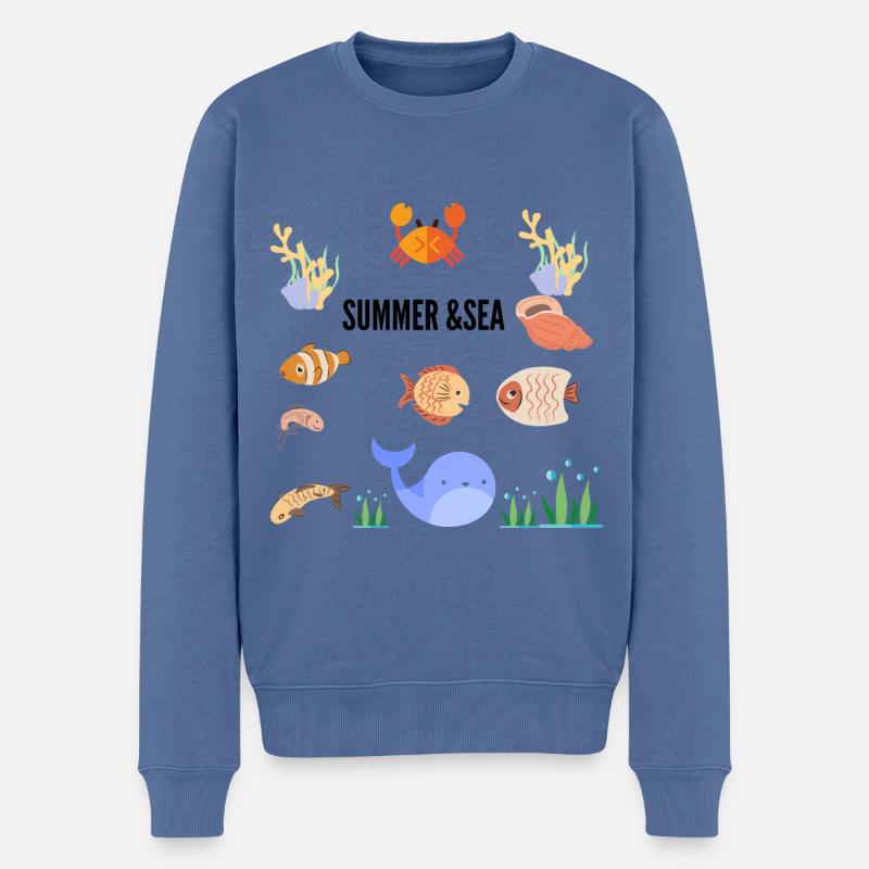 SOMMER & MEER - Männer Premium Bio Pullover - Taubenblau