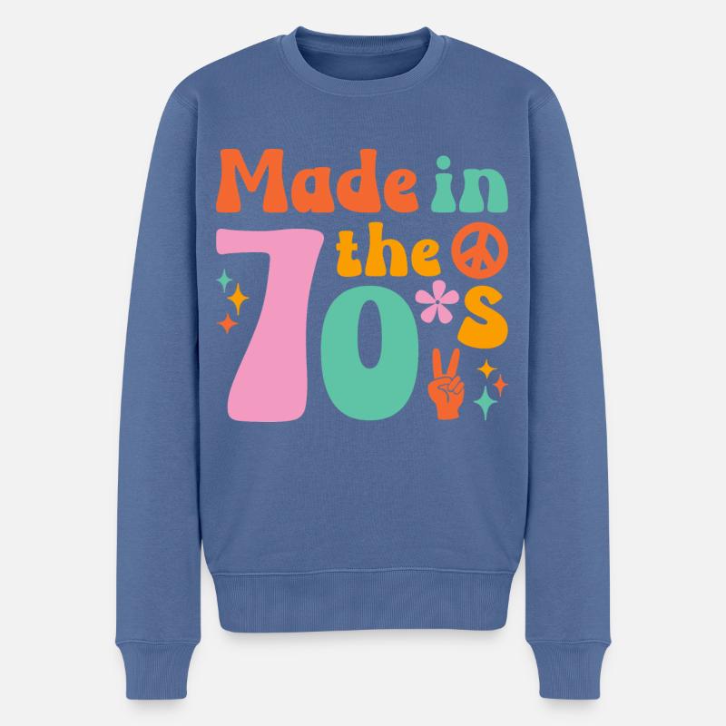 Ich Liebe die 70er Hippie - Männer Premium Bio Pullover - Taubenblau