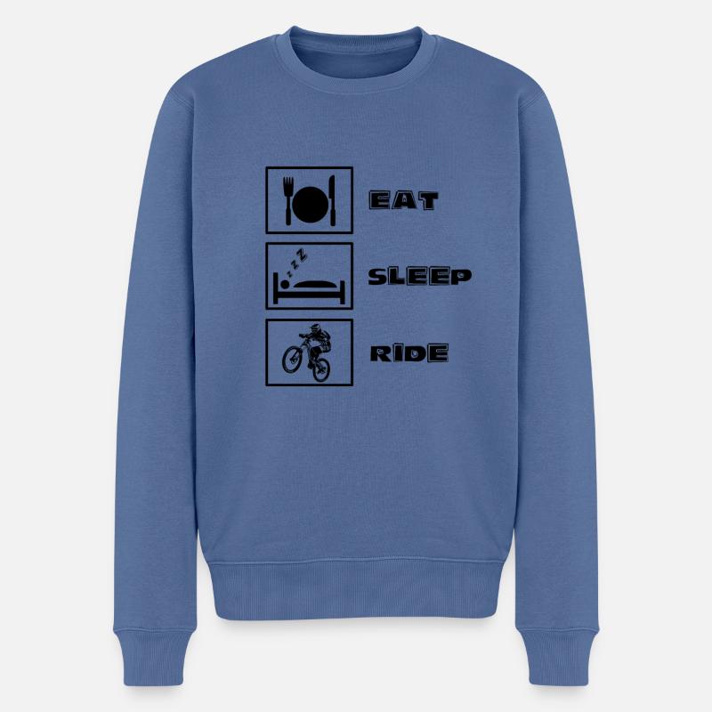ss200509 eat sleap ride VTT vertical noir - Pull Premium bio Homme - bleu pigeon