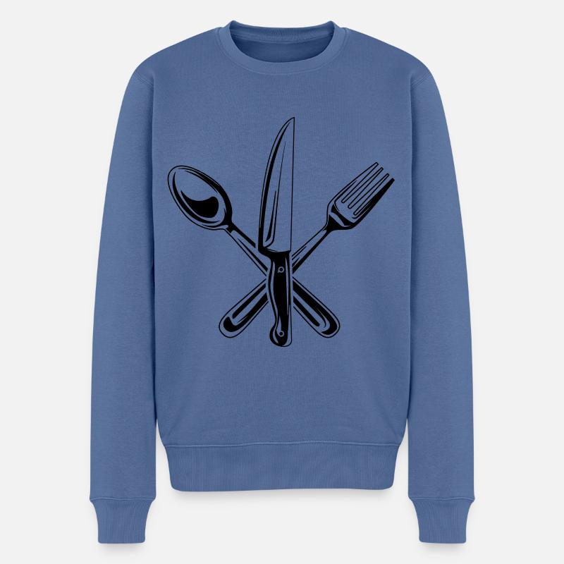 besteck symbol messer gabel löffel - Männer Premium Bio Pullover - Taubenblau