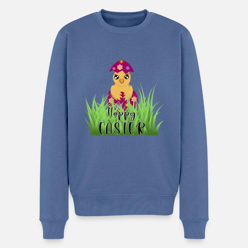 Gelbes Huhn - Männer Premium Bio Pullover - Taubenblau