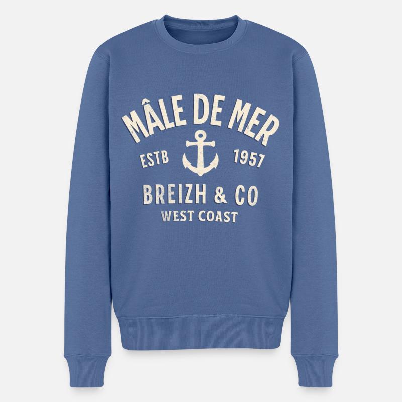 Männchen des Meeres Breizh Co - Männer Premium Bio Pullover - Taubenblau