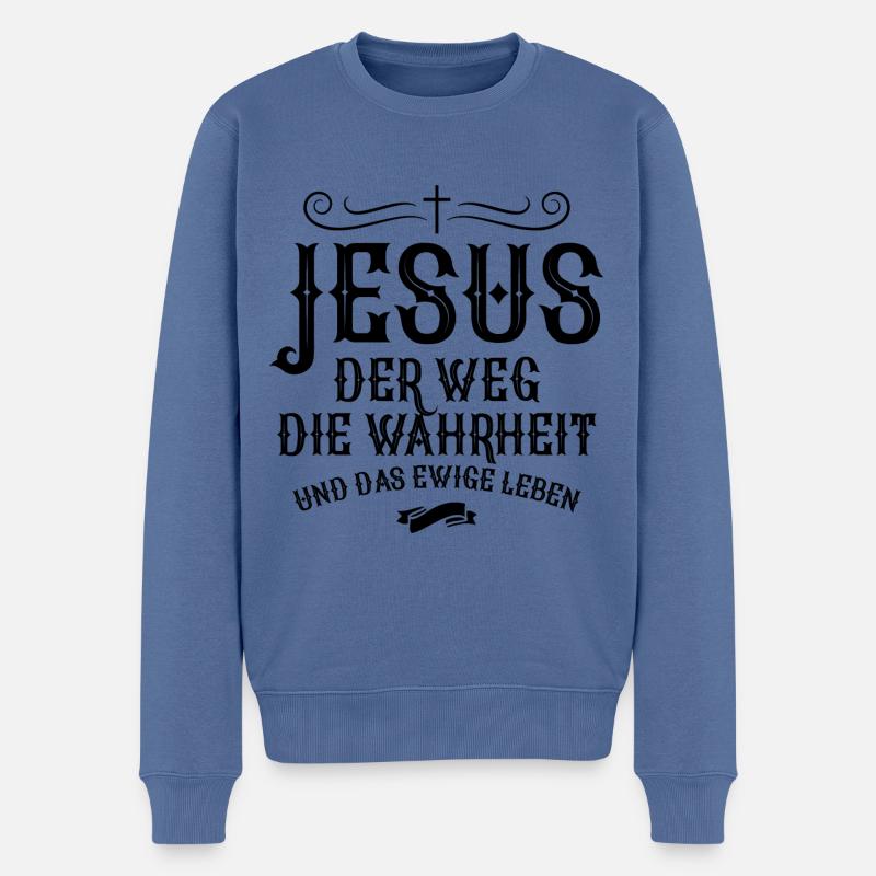 Jesus Christus Weg Wahrheit - Männer Premium Bio Pullover - Taubenblau