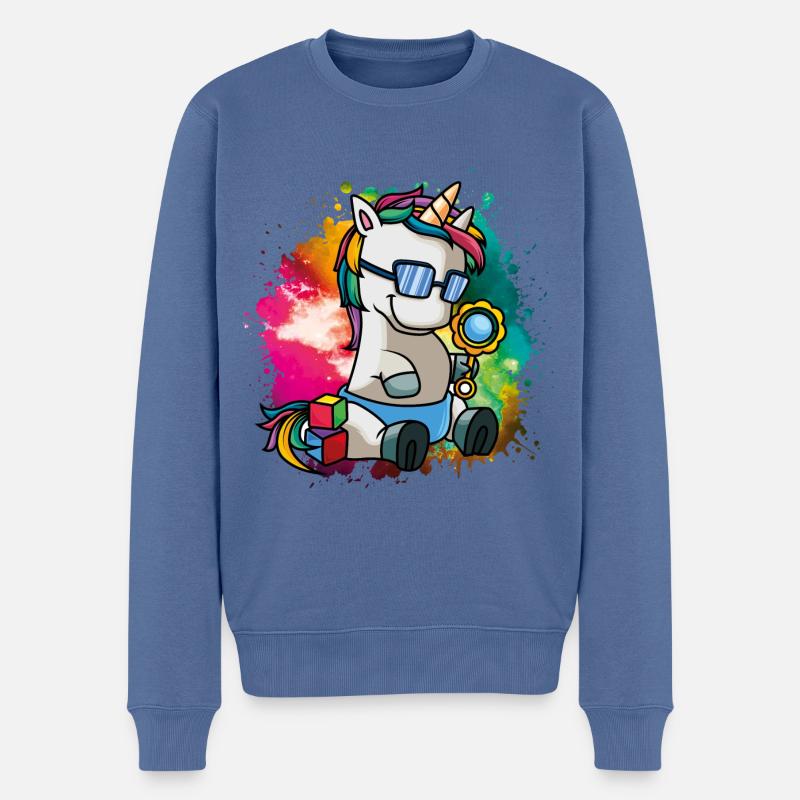 einhorn baby bunt comic - Männer Premium Bio Pullover - Taubenblau