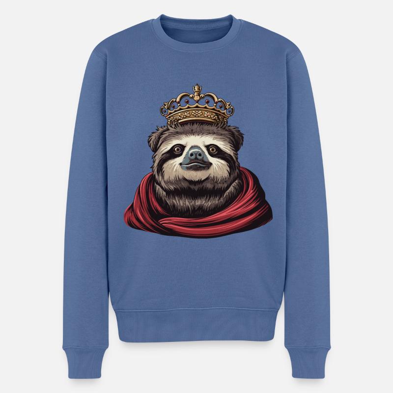 Cooler Faultier König - Männer Premium Bio Pullover - Taubenblau