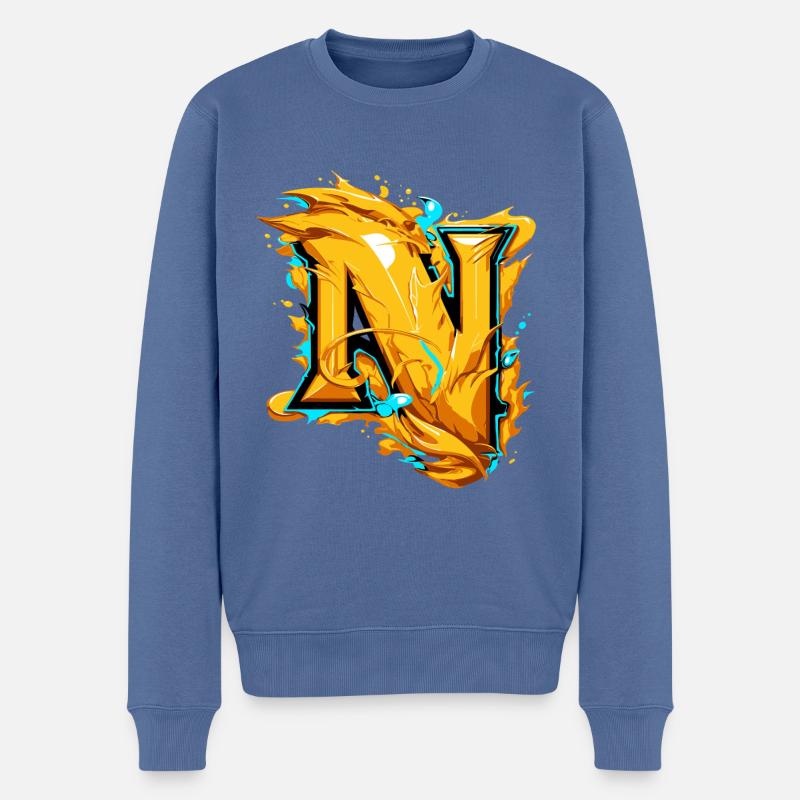 Lettre initiale Nom N - Pull Premium bio Homme - bleu pigeon