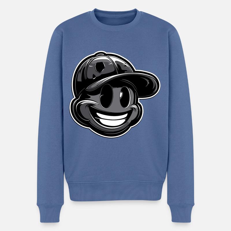 Baseball Kopf Kappe schwarzweiss smile - Männer Premium Bio Pullover - Taubenblau