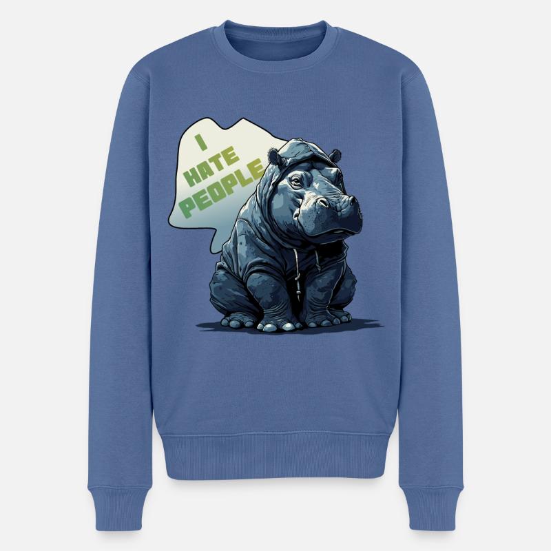 i hate people - nilpferd flusspferd - i don't like - Männer Premium Bio Pullover - Taubenblau