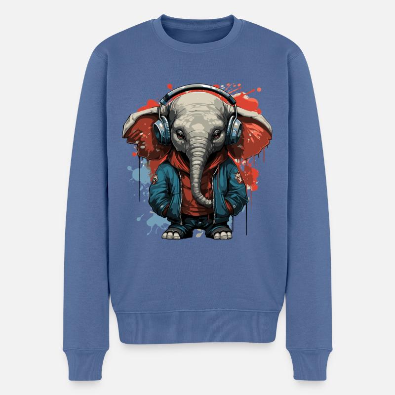 Elefant musikalisch Kopfhörer - Männer Premium Bio Pullover - Taubenblau