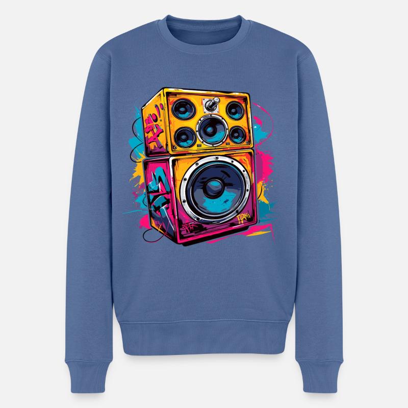 Retro box music - Männer Premium Bio Pullover - Taubenblau