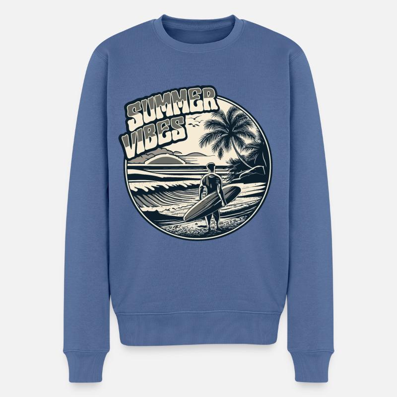 Retro Surfer Sommer Palmen Strand Sonne Urlaub - Männer Premium Bio Pullover - Taubenblau