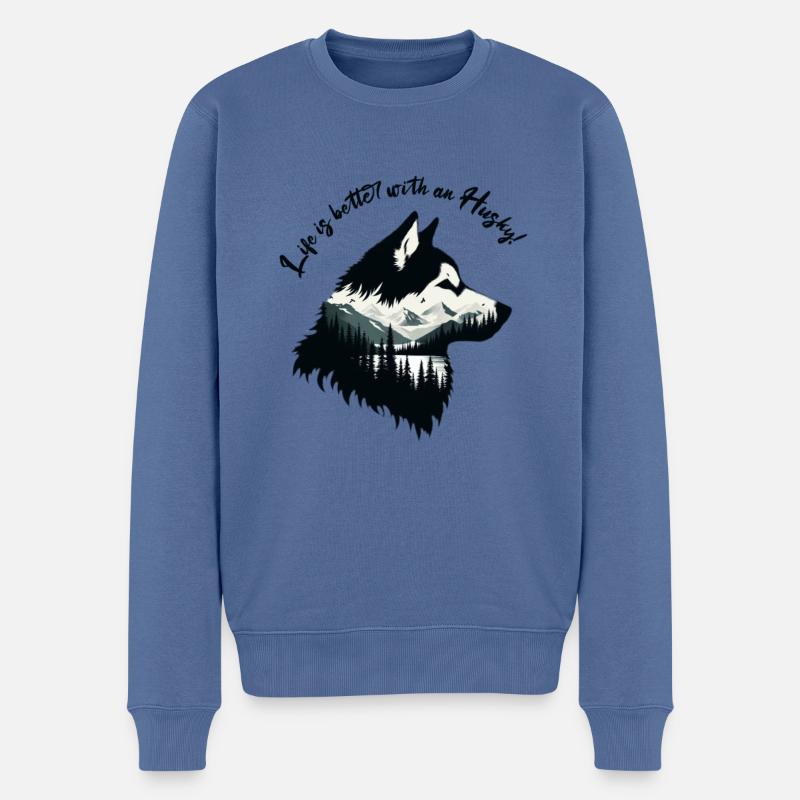 Schlittenhund - Männer Premium Bio Pullover - Taubenblau