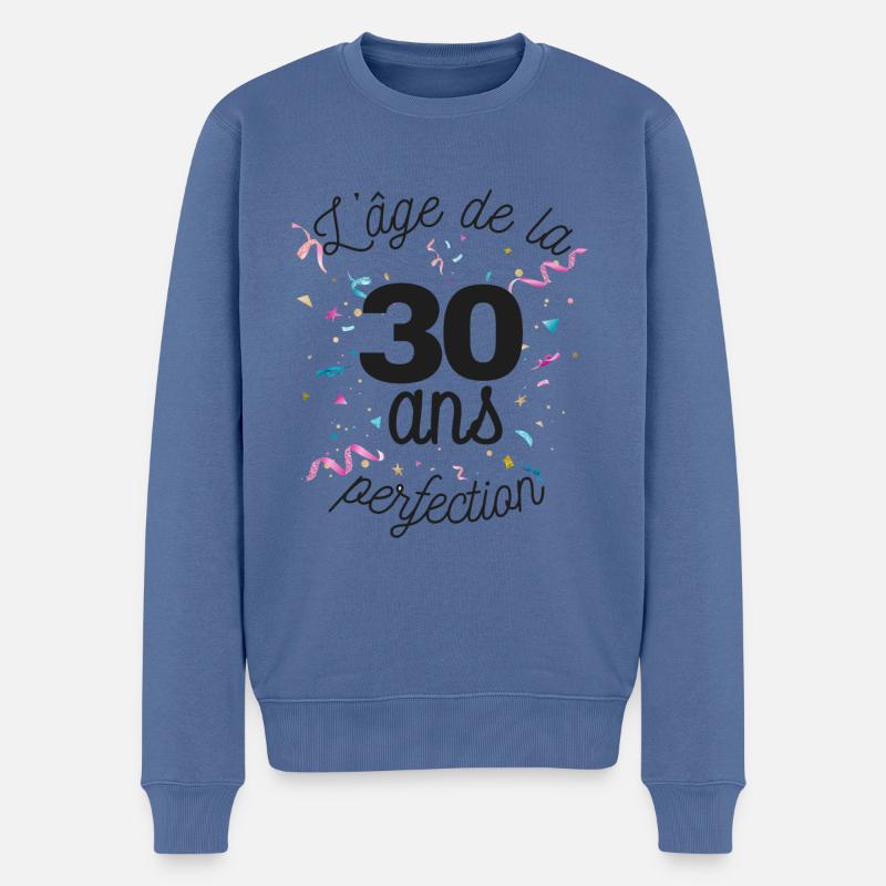 30 ans - Pull Premium bio Homme - bleu pigeon