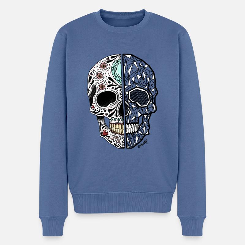 Mexikanischer Schädel // Zuckerschädel - Männer Premium Bio Pullover - Taubenblau