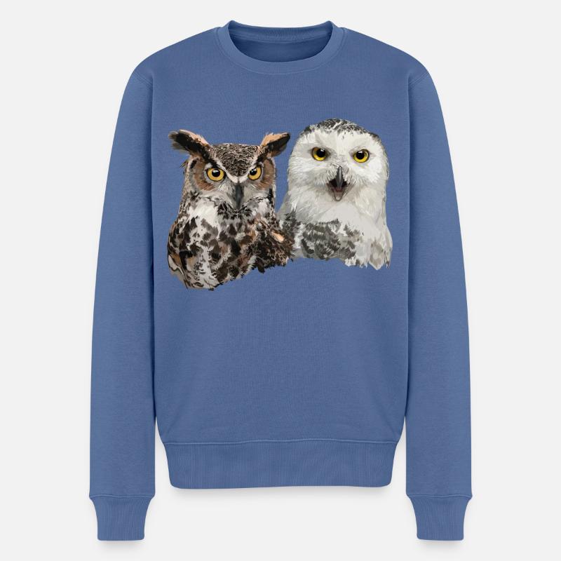 Schneeeule und amerikanische Eule - Männer Premium Bio Pullover - Taubenblau