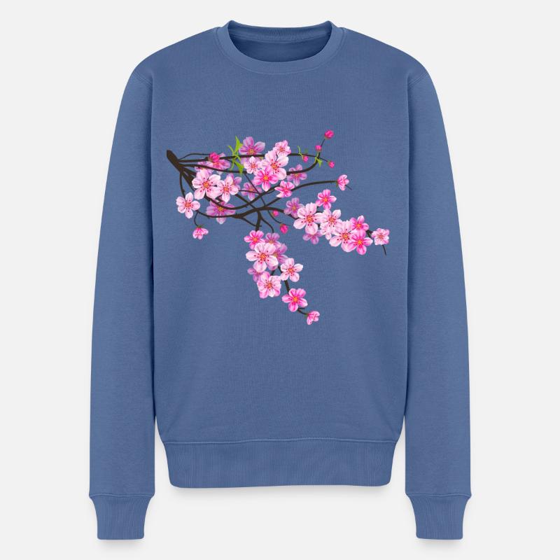 Sakura Blume - Männer Premium Bio Pullover - Taubenblau