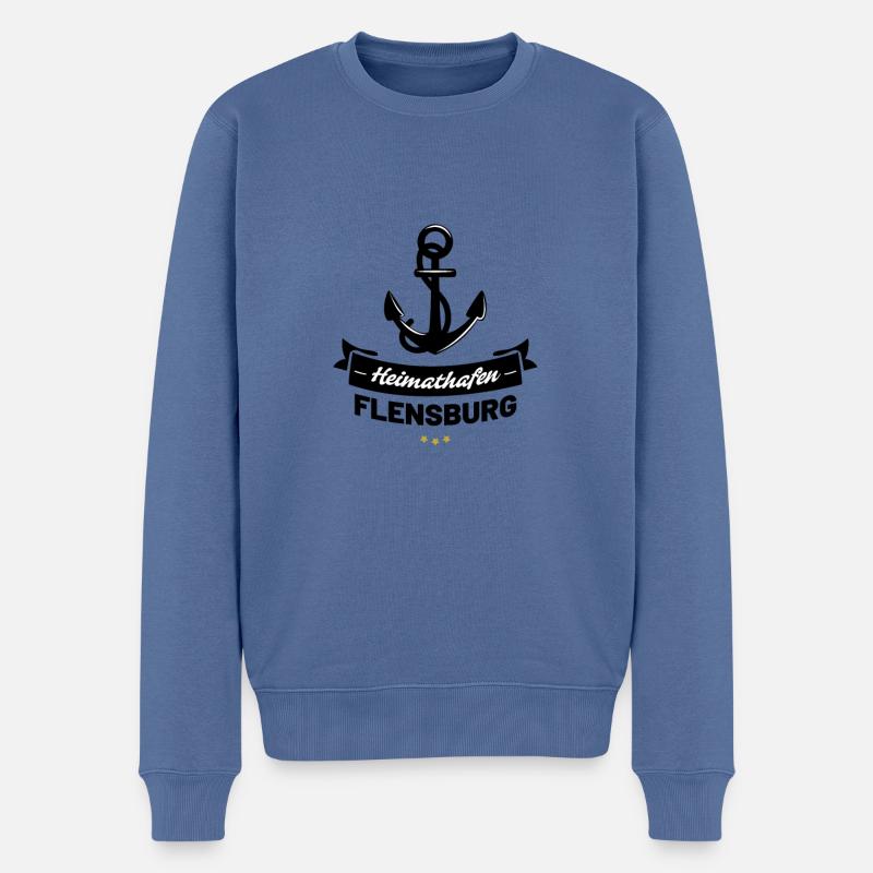 Heimathafen Flensburg - Männer Premium Bio Pullover - Taubenblau