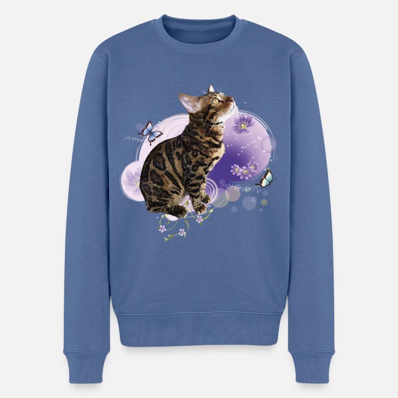 Chat du Bengale - Pull Premium bio Homme - bleu pigeon