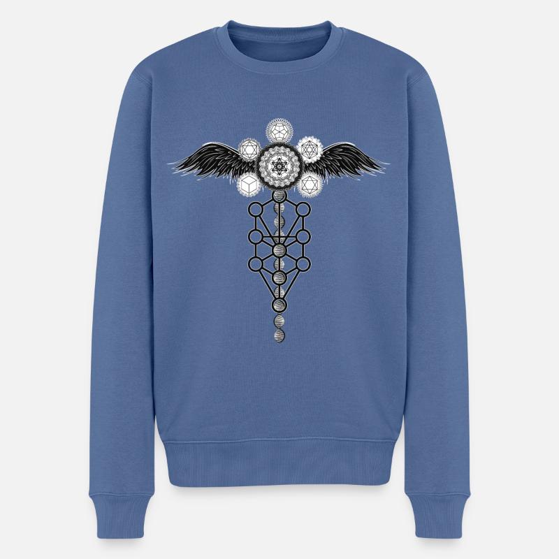 Solides platoniciens d’ADN métatron ailé - Pull Premium bio Homme - bleu pigeon