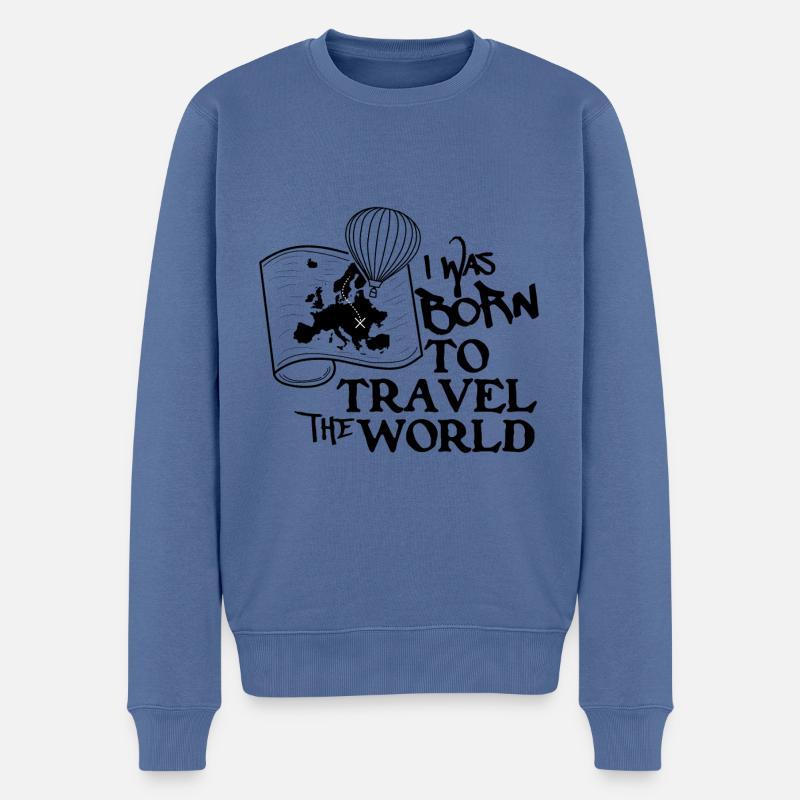 Je suis né pour parcourir le monde Backpacker Reise - Pull Premium bio Homme - bleu pigeon