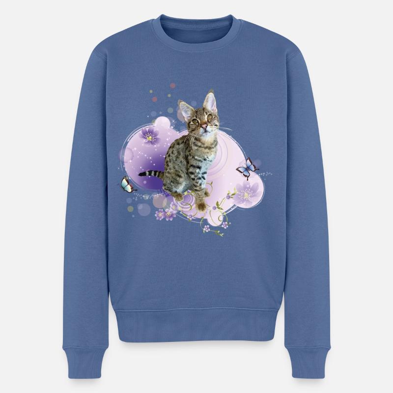 Tabby - Männer Premium Bio Pullover - Taubenblau