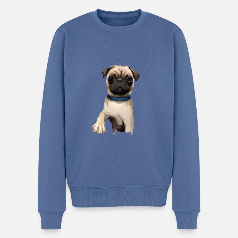 Mops Hund Aquarell Gemälde Illustration - Männer Premium Bio Pullover - Taubenblau