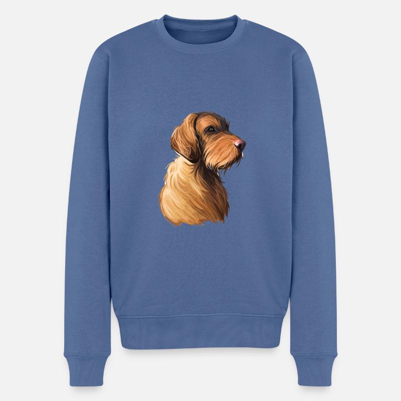 Drahthaar Vizsla Hund Aquarell Illustration - Männer Premium Bio Pullover - Taubenblau