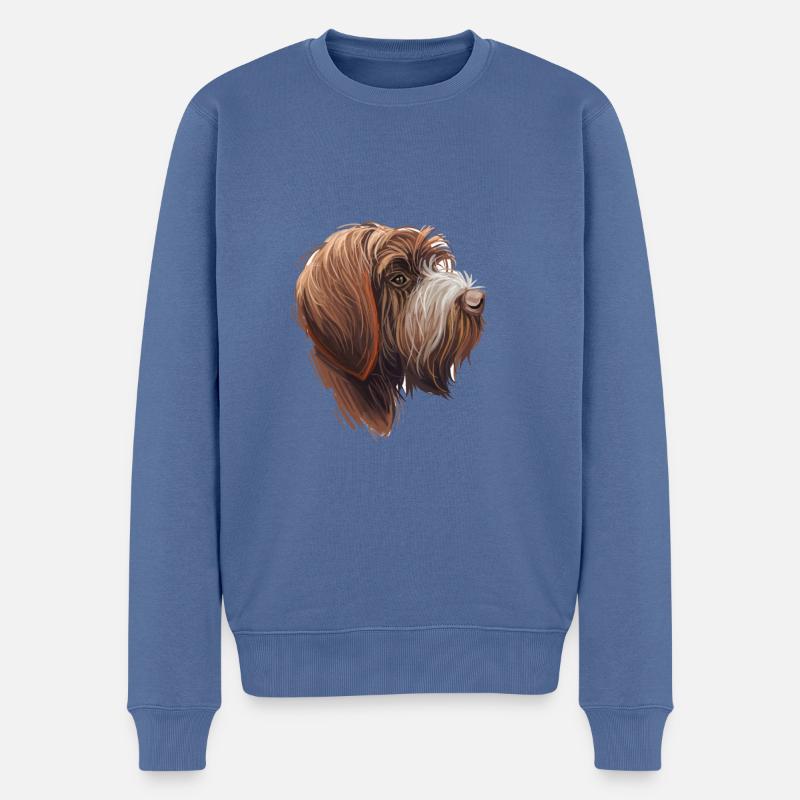 Drahthaar Pointing Griffon Dog Illustration - Männer Premium Bio Pullover - Taubenblau