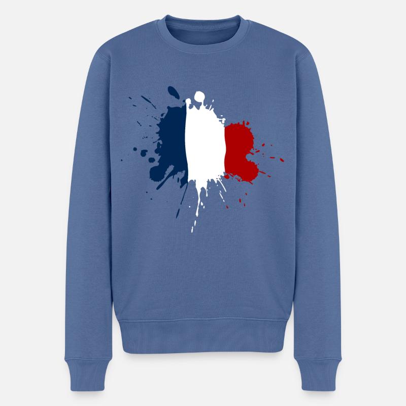 Frankreich Flagge Fleckendesign - Männer Premium Bio Pullover - Taubenblau
