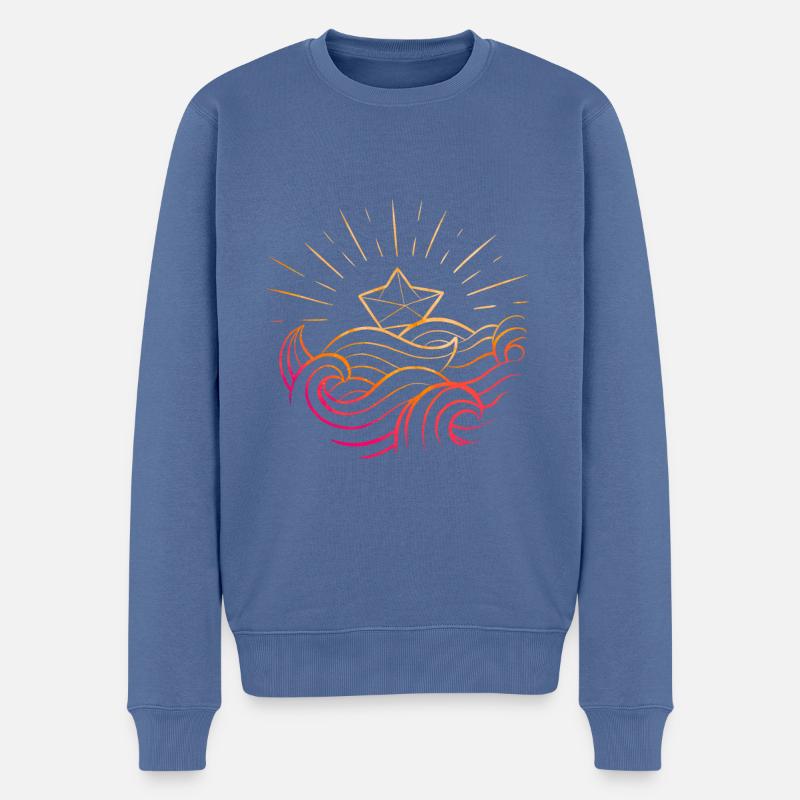 Bateau papier Origami - Pull Premium bio Homme - bleu pigeon