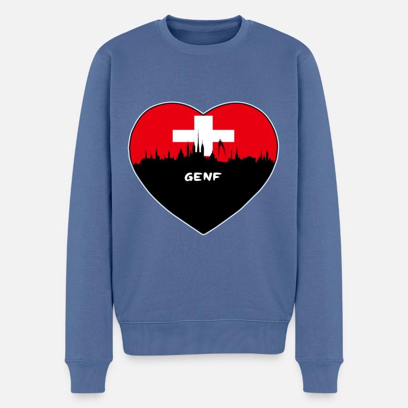 Flaggen-Skyline-Reise-Andenken Genf-Schweiz - Männer Premium Bio Pullover - Taubenblau