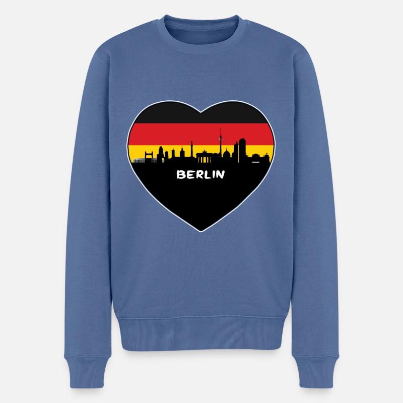 Flaggen-Skyline-Reise-Andenken Berlin-Deutschland - Männer Premium Bio Pullover - Taubenblau