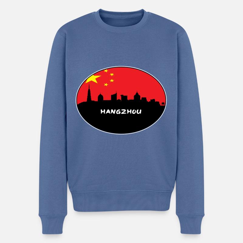 Hangzhou-China-Flaggen-Skyline-Schattenbild-Reise - Männer Premium Bio Pullover - Taubenblau