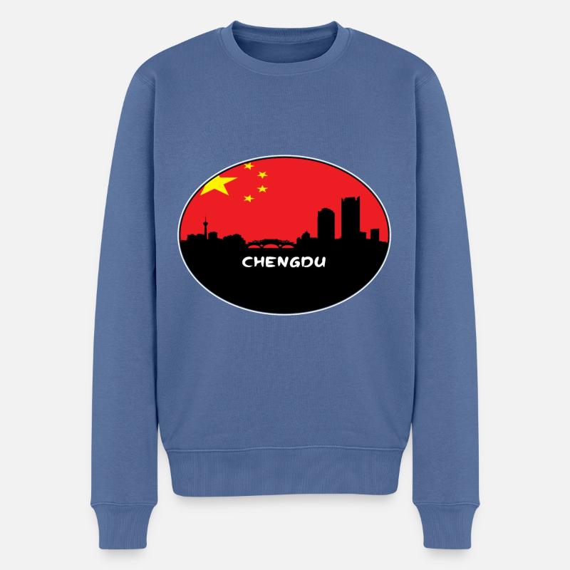 Chengdu-China-Flaggen-Skyline-Schattenbild-Reise - Männer Premium Bio Pullover - Taubenblau