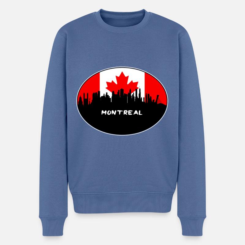Drapeau Canada Montréal Skyline Voyage Silhouette - Pull Premium bio Homme - bleu pigeon