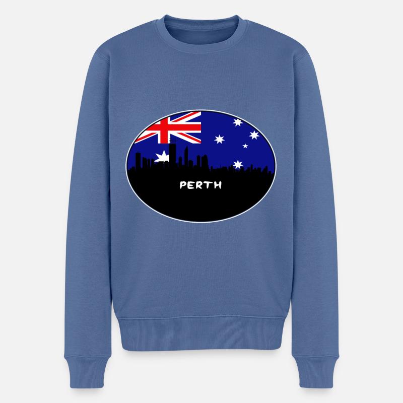 Perth-Australien-Flaggen-Skyline-Schattenbild-Reise - Männer Premium Bio Pullover - Taubenblau