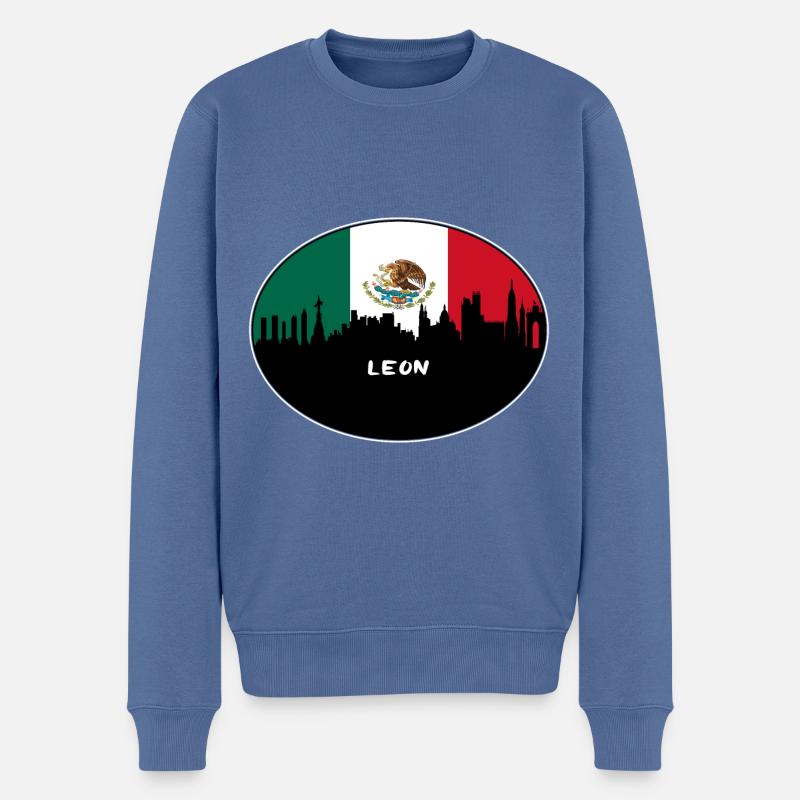 Leon-Mexiko-Flaggen-Skyline-Schattenbild-Reise - Männer Premium Bio Pullover - Taubenblau