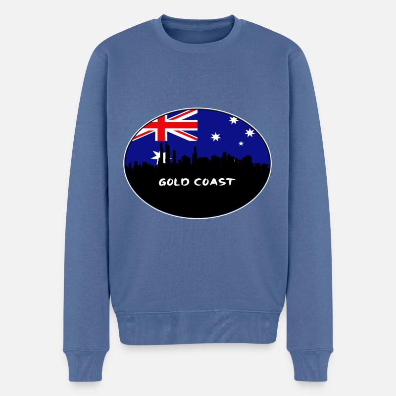 Goldküste-Australien-Flaggen-Skyline-Schattenbild-Trave - Männer Premium Bio Pullover - Taubenblau