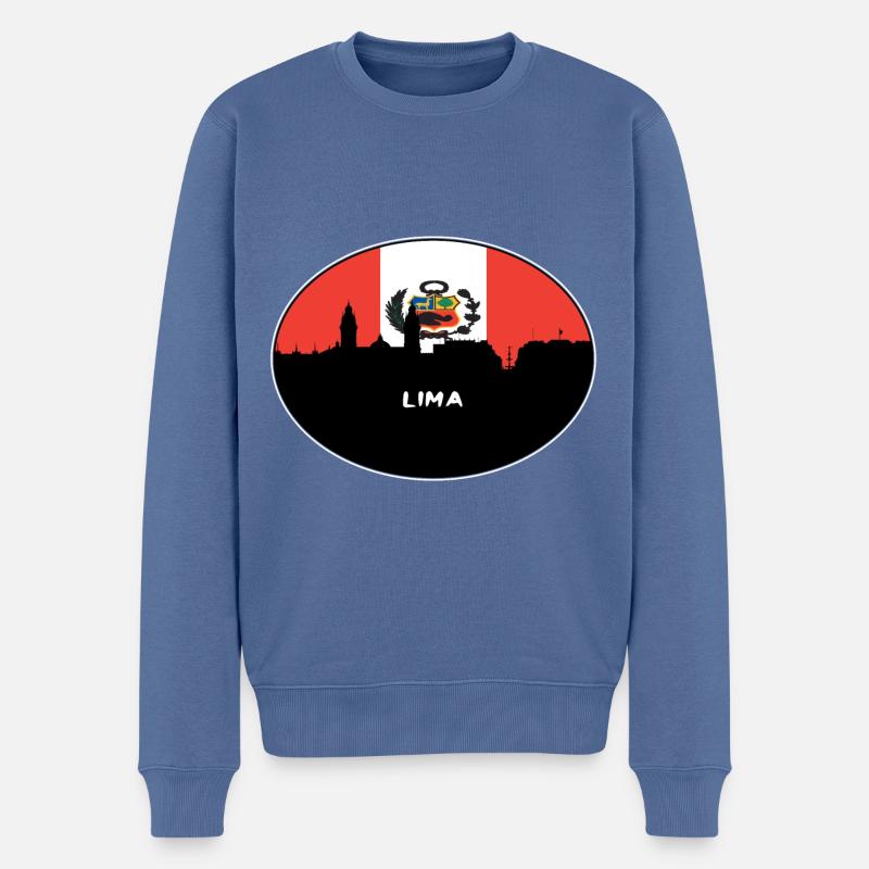 Lima-Peru-Flaggen-Skyline-Schattenbild-Reise - Männer Premium Bio Pullover - Taubenblau