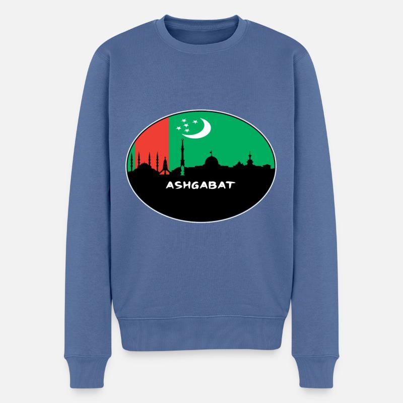 Aschgabat Turkmenistan-Flaggen-Skyline-Schattenbild Trav - Männer Premium Bio Pullover - Taubenblau