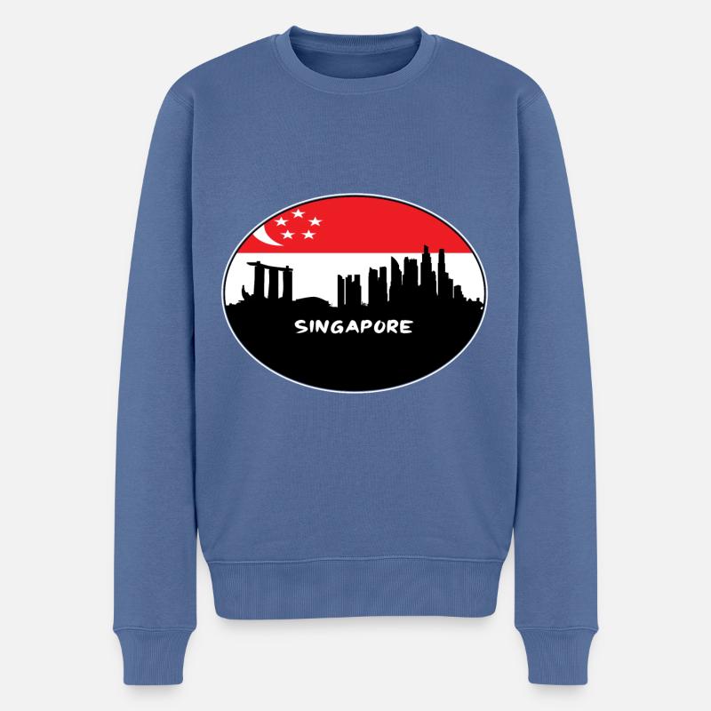 singapour, singapour, drapeau, horizon, silhouette, voyage - Pull Premium bio Homme - bleu pigeon