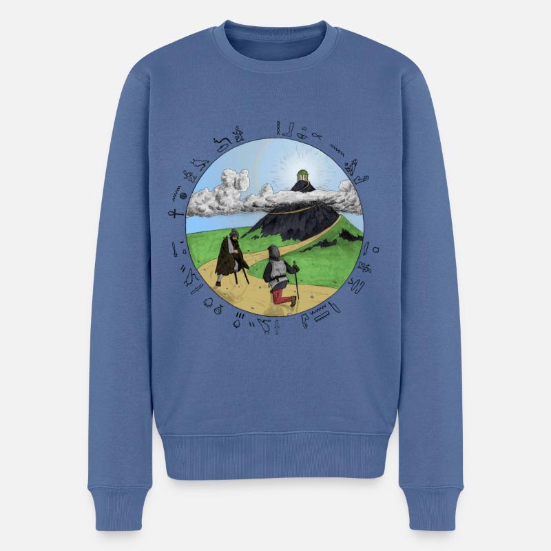 Nachsinn, schwarze Schrift - Männer Premium Bio Pullover - Taubenblau