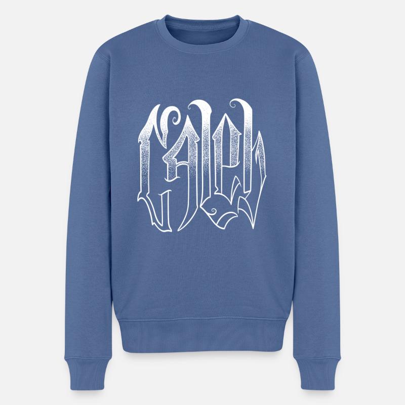 CALEB Dark lettrage - Pull Premium bio Homme - bleu pigeon