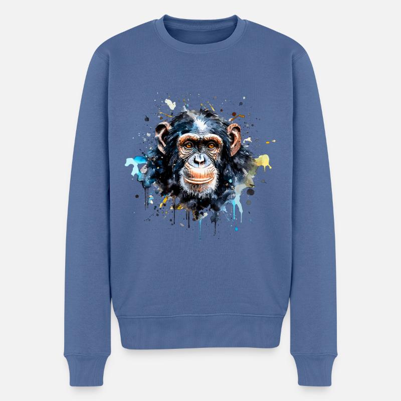 Schimpansen-Aquarell - Männer Premium Bio Pullover - Taubenblau