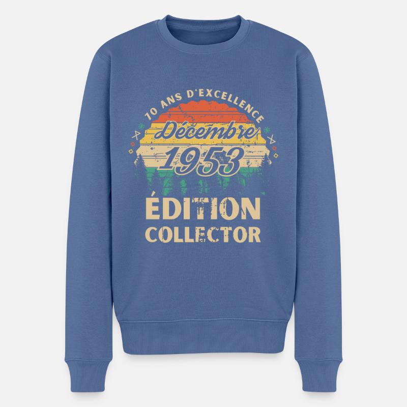 Anniversaire 70ans Décembre 1953 édition collector - Pull Premium bio Homme - bleu pigeon